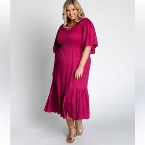 Dani Marie Elegant Magenta Tiered Midi Dress Size 16